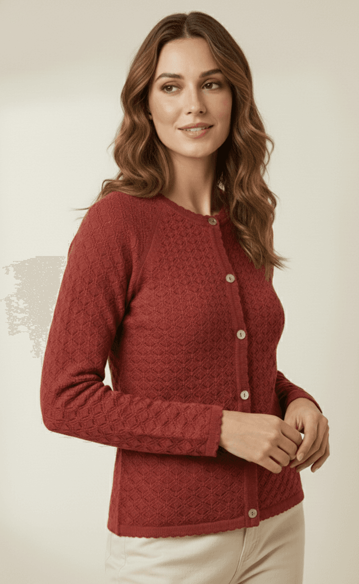 Terracotta textured cardigan - lifestyle view